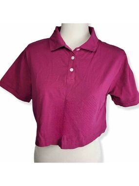 Wild Fable  Cropped Boxy Polo in Magenta  XS